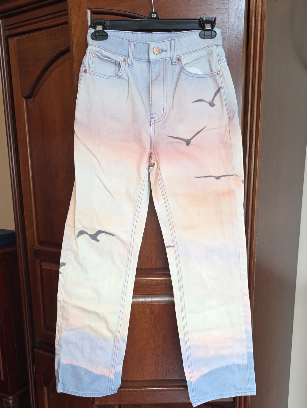 BDG Sunset Ombre Jeans with Seagull Print - Blue, Pink, Cream 25
